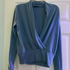Blue sweater with wrap band waist